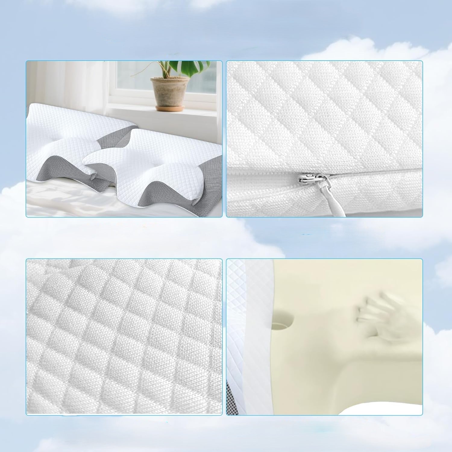 Solvex™ - Cuscino Cervicale Ortopedico ed Ergonomico in Memory Foam (Bianco e Grigio)