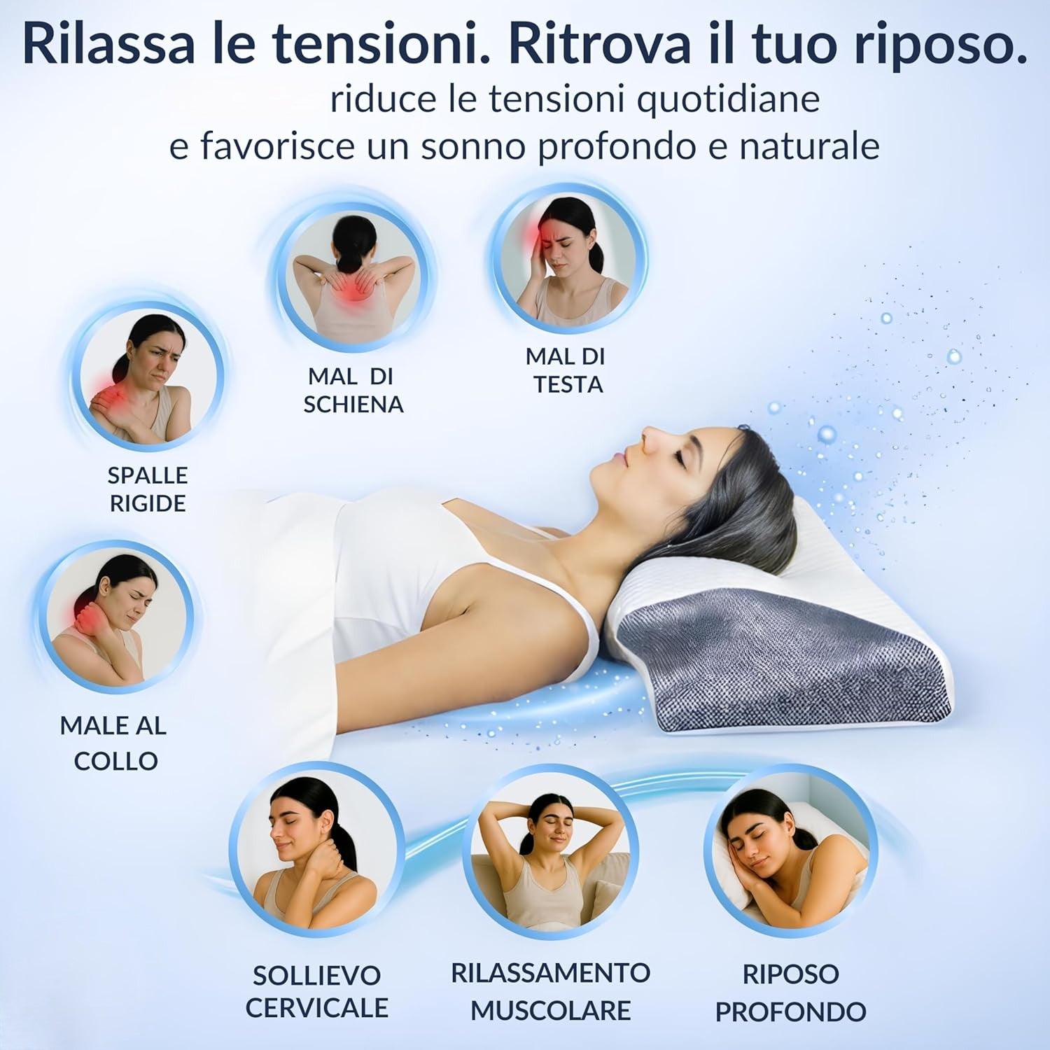 Solvex™ - Cuscino Cervicale Ortopedico ed Ergonomico in Memory Foam (Bianco e Grigio)