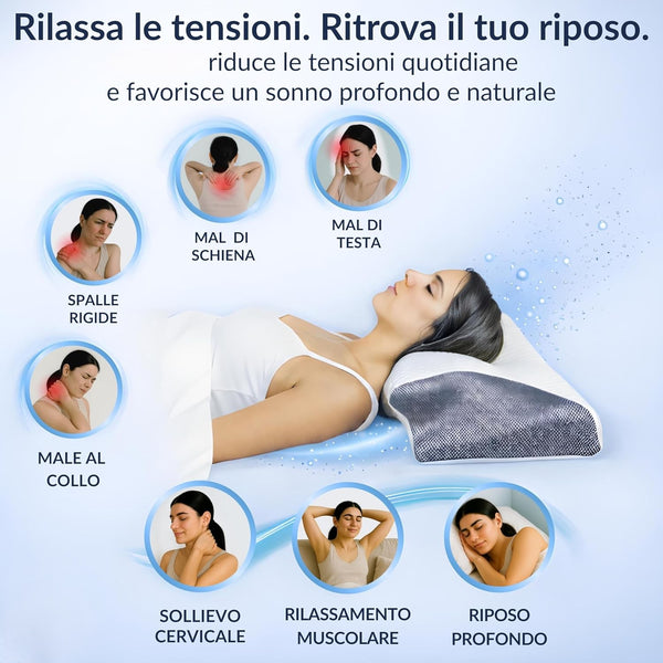 Solvex™ - Cuscino Cervicale Ortopedico ed Ergonomico in Memory Foam (Bianco e Grigio)